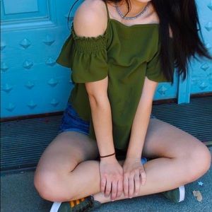 Olive green off shoulder top